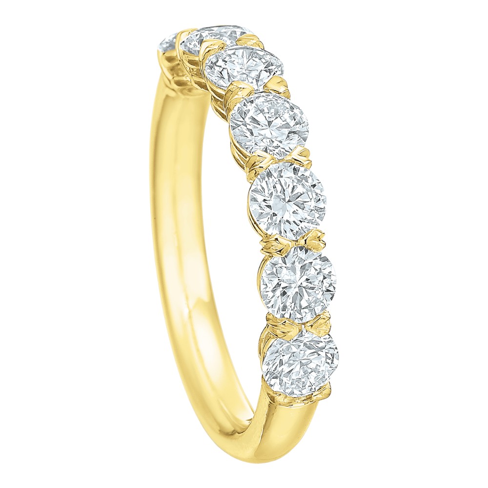 Round Diamond 7 Stone Wedding Band in 18K Yellow Gold, 1.38 cttw