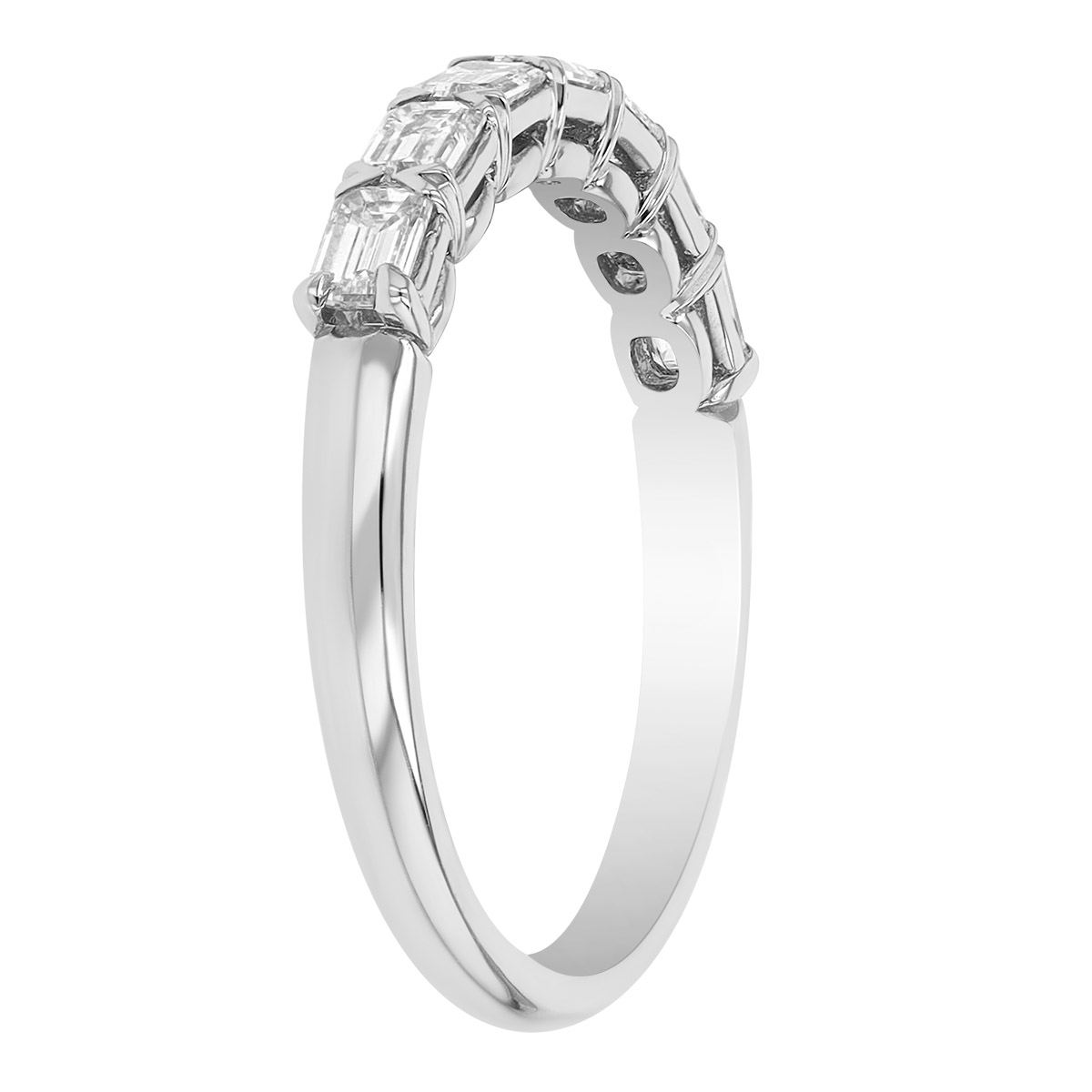 Emerald Cut Diamond 7 Stone Silk Prong Wedding Band in Platinum