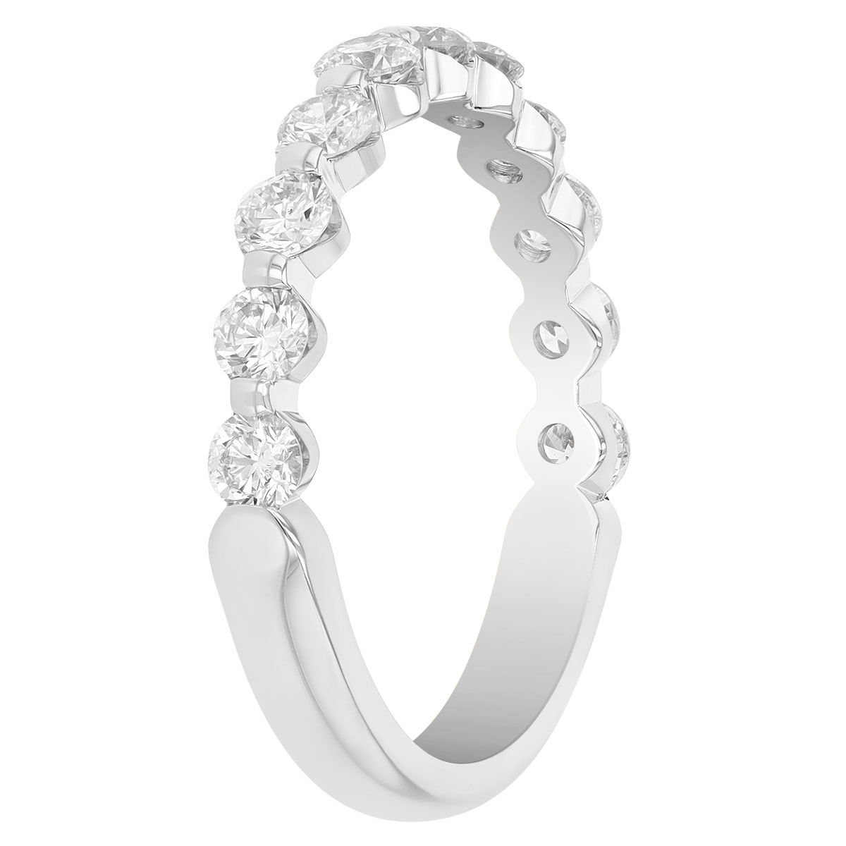 Round Diamond Gypsy Set Wedding Band in White Gold, 0.75 cttw