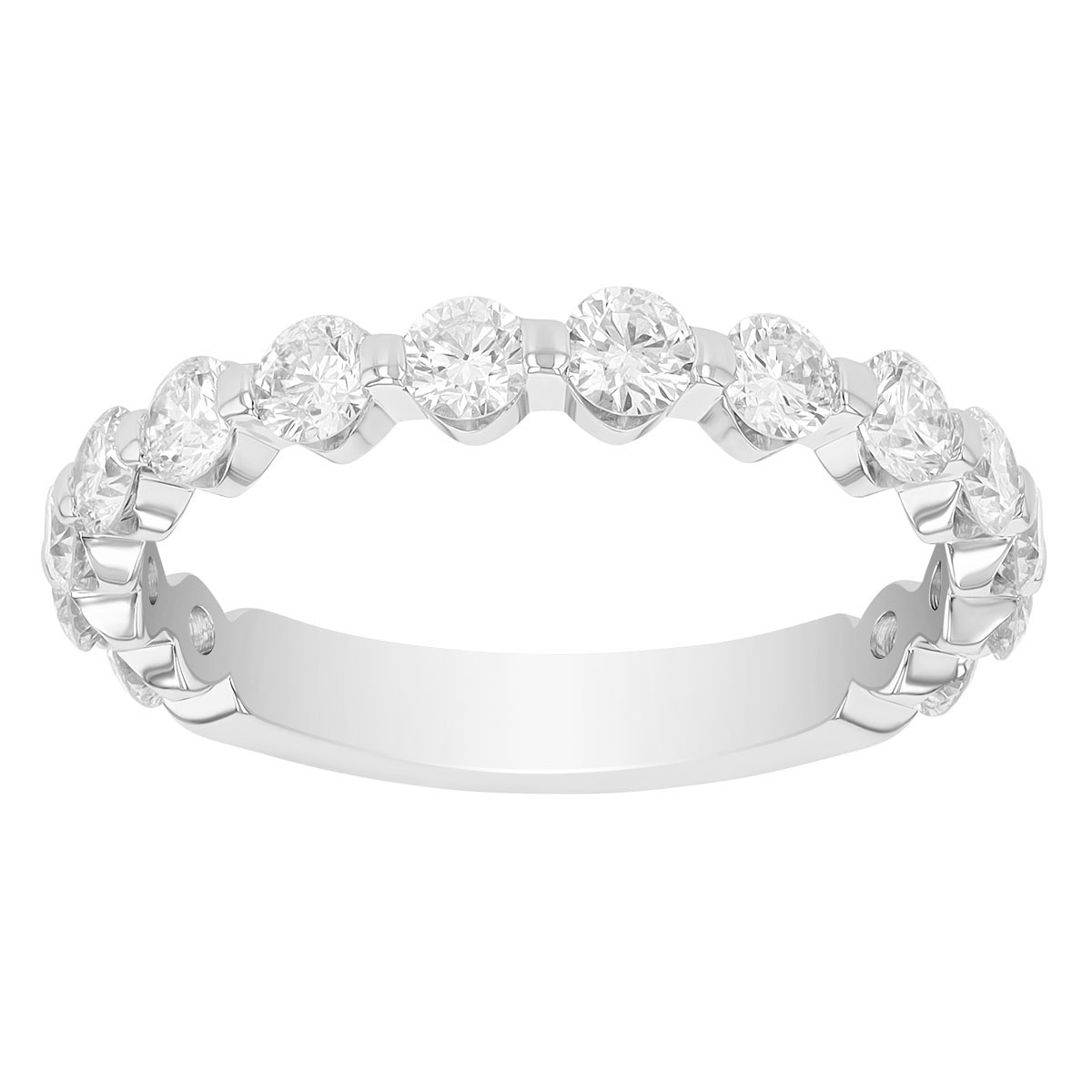 Round Diamond Gypsy Set Wedding Band in White Gold, 1.00 cttw