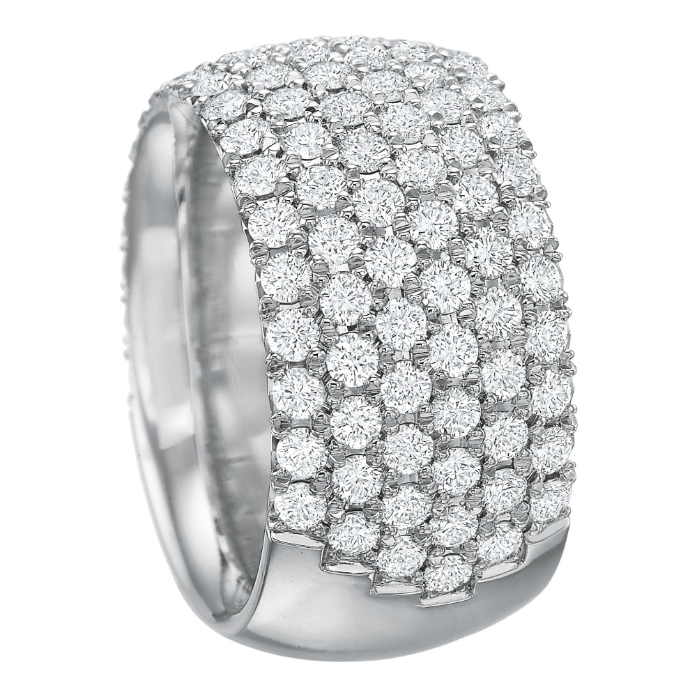 Diamond Pave 6 Row Half Round Wedding Band in 18K White Gold