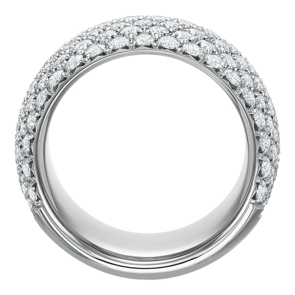 Diamond Pave 6 Row Half Round Wedding Band in 18K White Gold