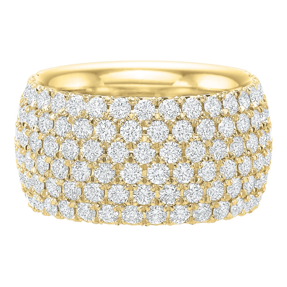 Diamond Pave 6 Row Half Round Wedding Band in 18K Yellow Gold