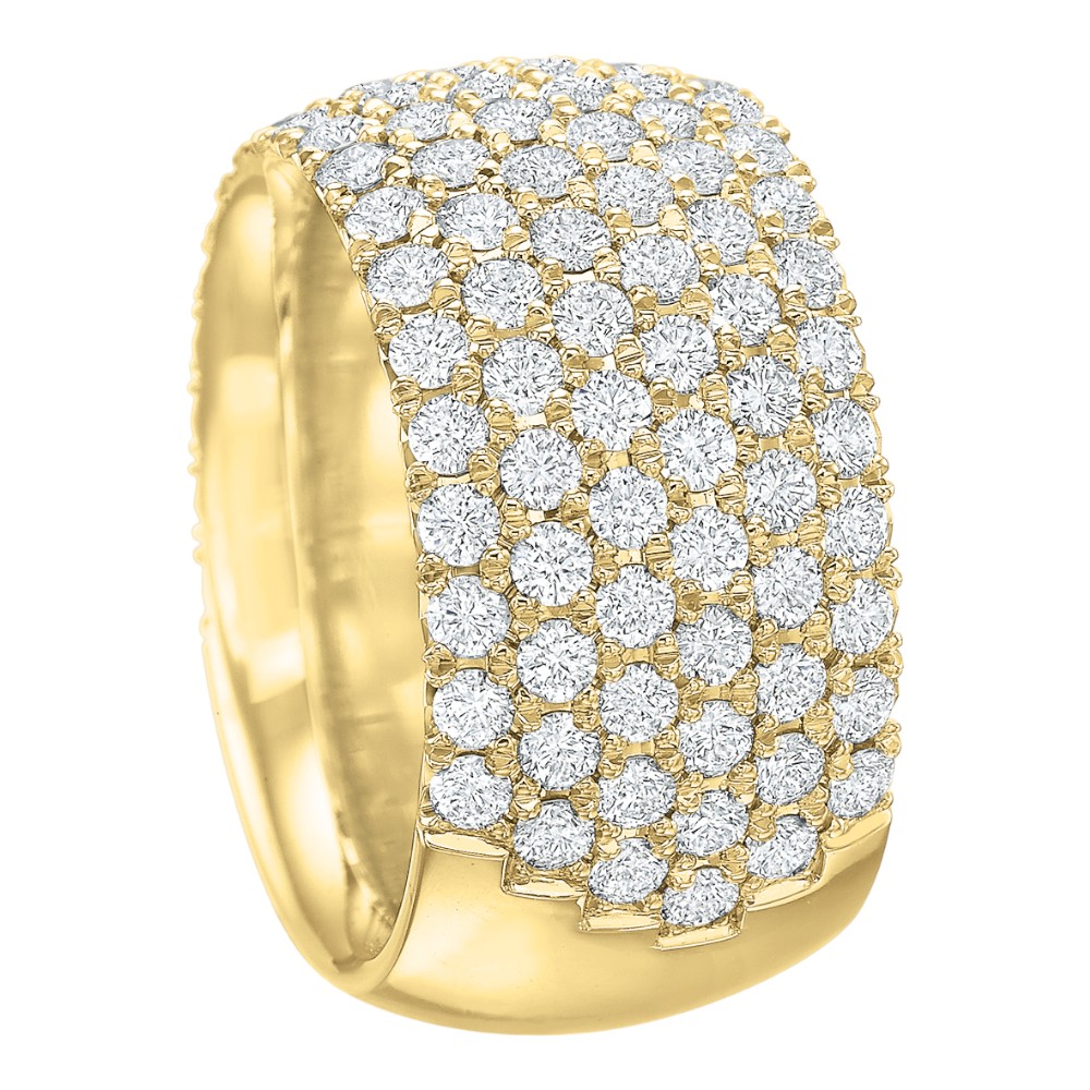 Diamond Pave 6 Row Half Round Wedding Band in 18K Yellow Gold