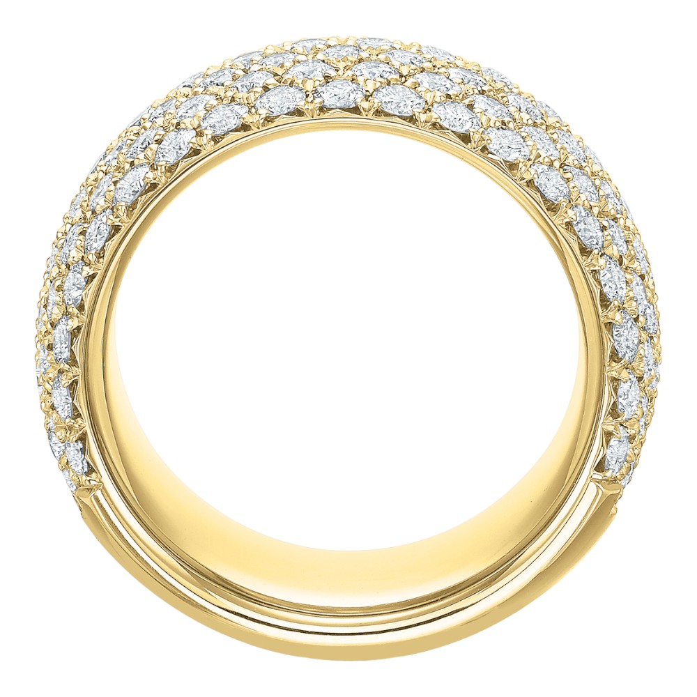 Diamond Pave 6 Row Half Round Wedding Band in 18K Yellow Gold