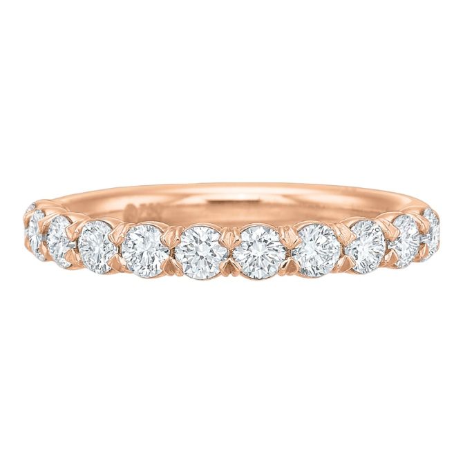 Diamond Silk Prong Wedding Band in Rose Gold, .76 cttw