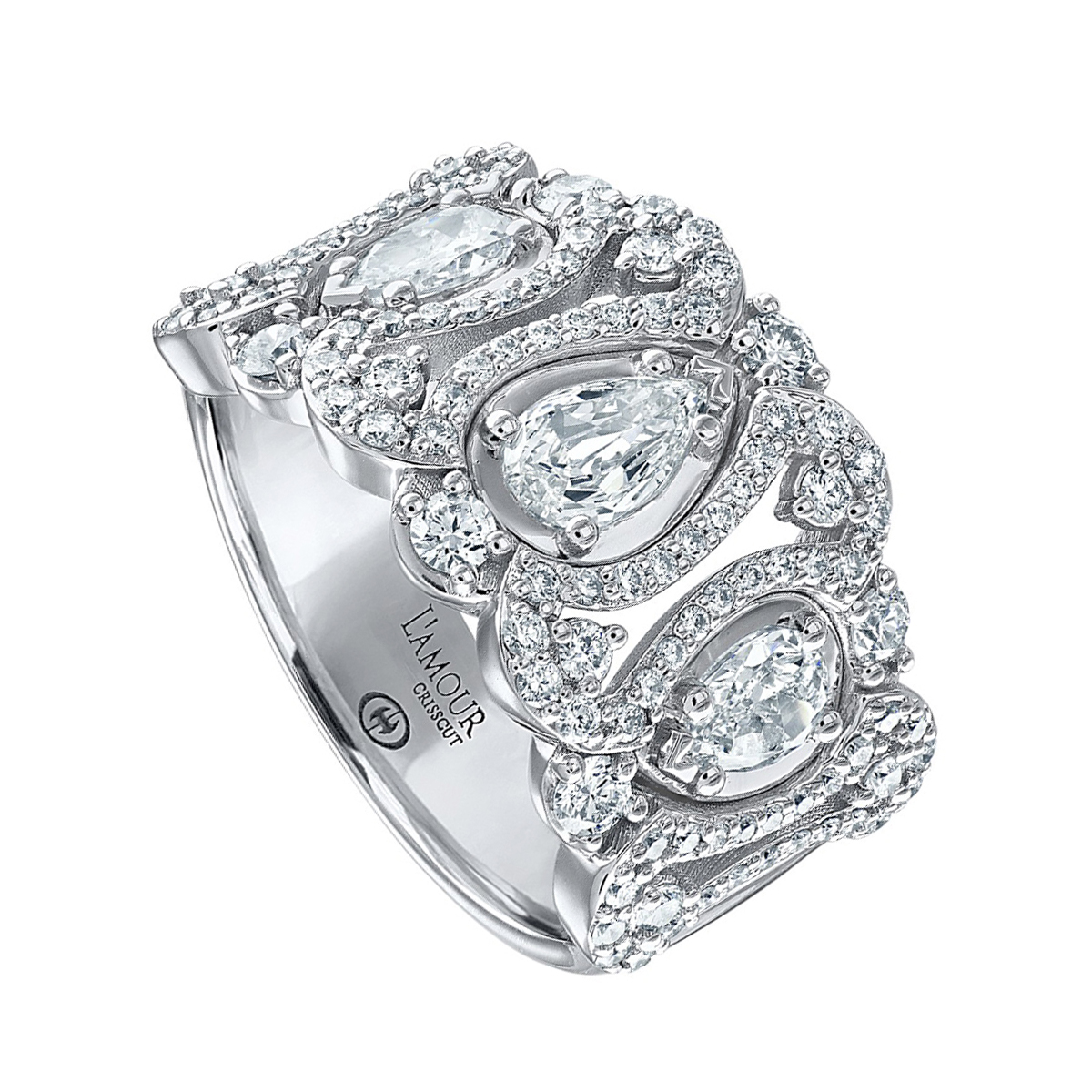 Christopher Designs L'Amour Crisscut Pear & Round Diamond Ornate Wedding Band in White Gold