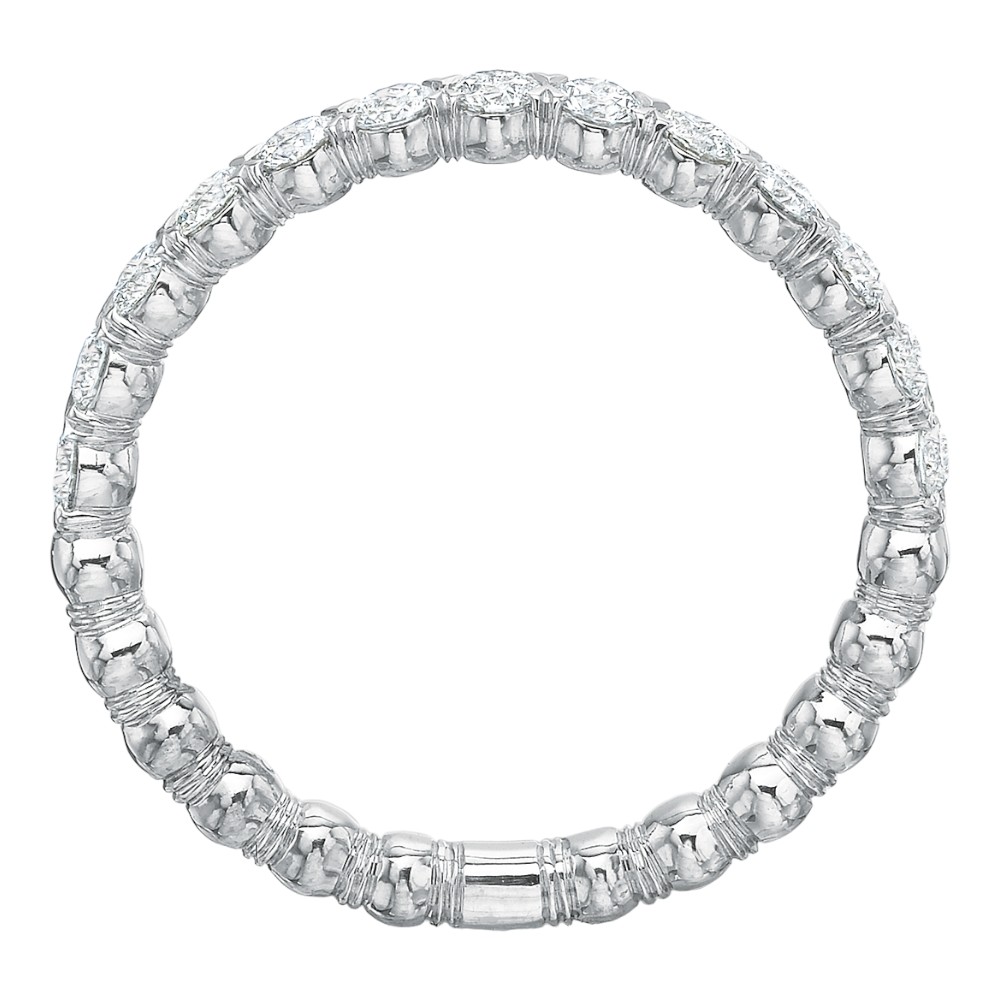 Diamond Silk Prong & Bead Wedding Band in 18K White Gold, Size 6