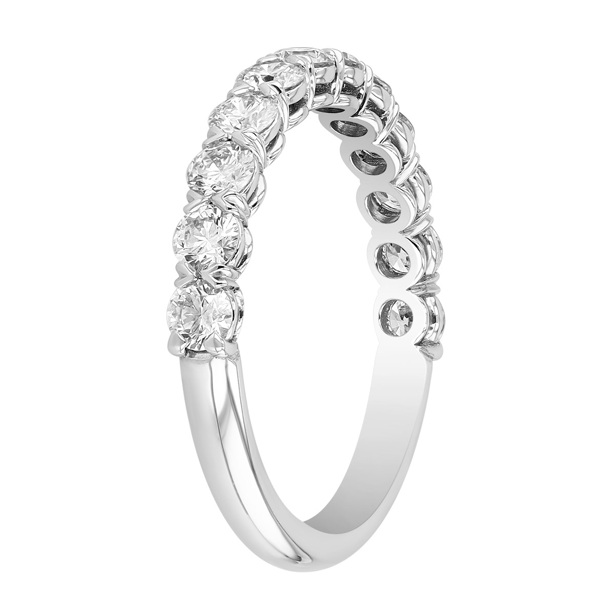 Round Diamond 12 Stone Silk Prong Wedding Band in 18K White Gold