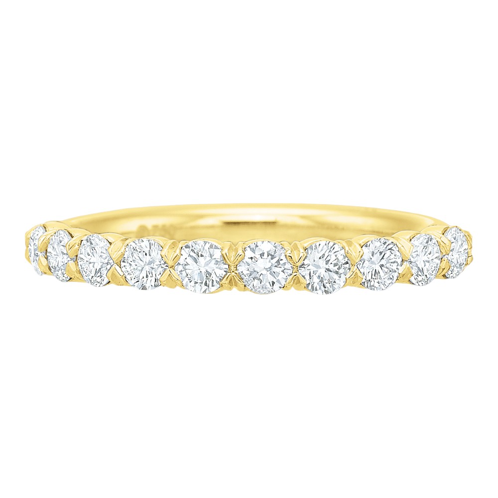 Diamond Silk Prong 13 Stone Wedding Band in 18K Yellow Gold, .76 cttw