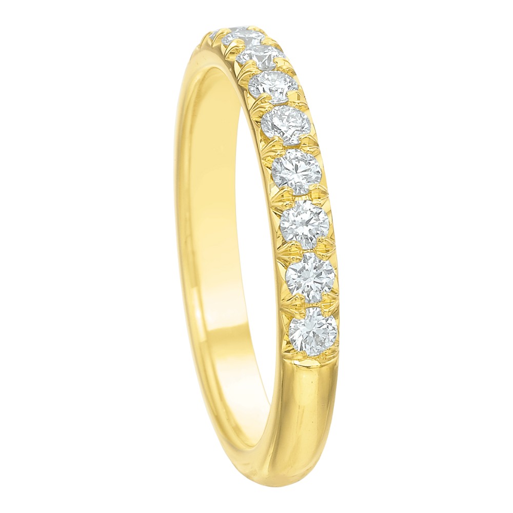 Diamond 13 Stone French Pave Wedding Band in 18K Yellow Gold
