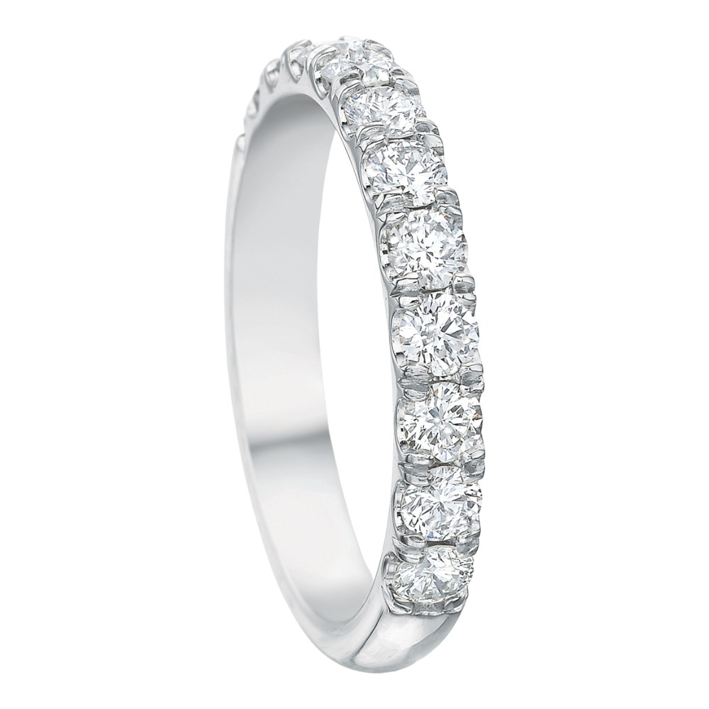 Diamond Scalloped Prong 11 Stone Wedding Band in 18K White Gold