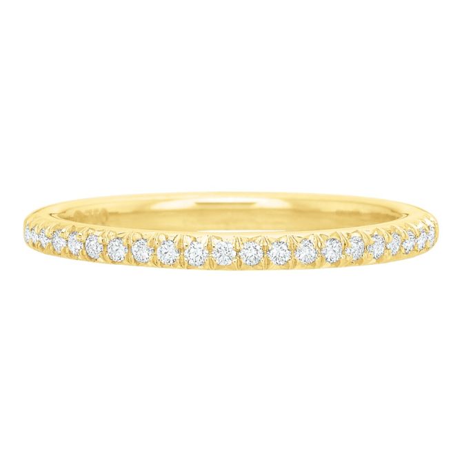 Diamond French Pave Slim Wedding Band in 18K Yellow Gold, .16 cttw