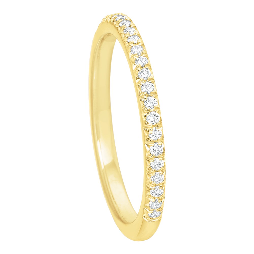 Diamond French Pave Slim Wedding Band in 18K Yellow Gold, .16 cttw