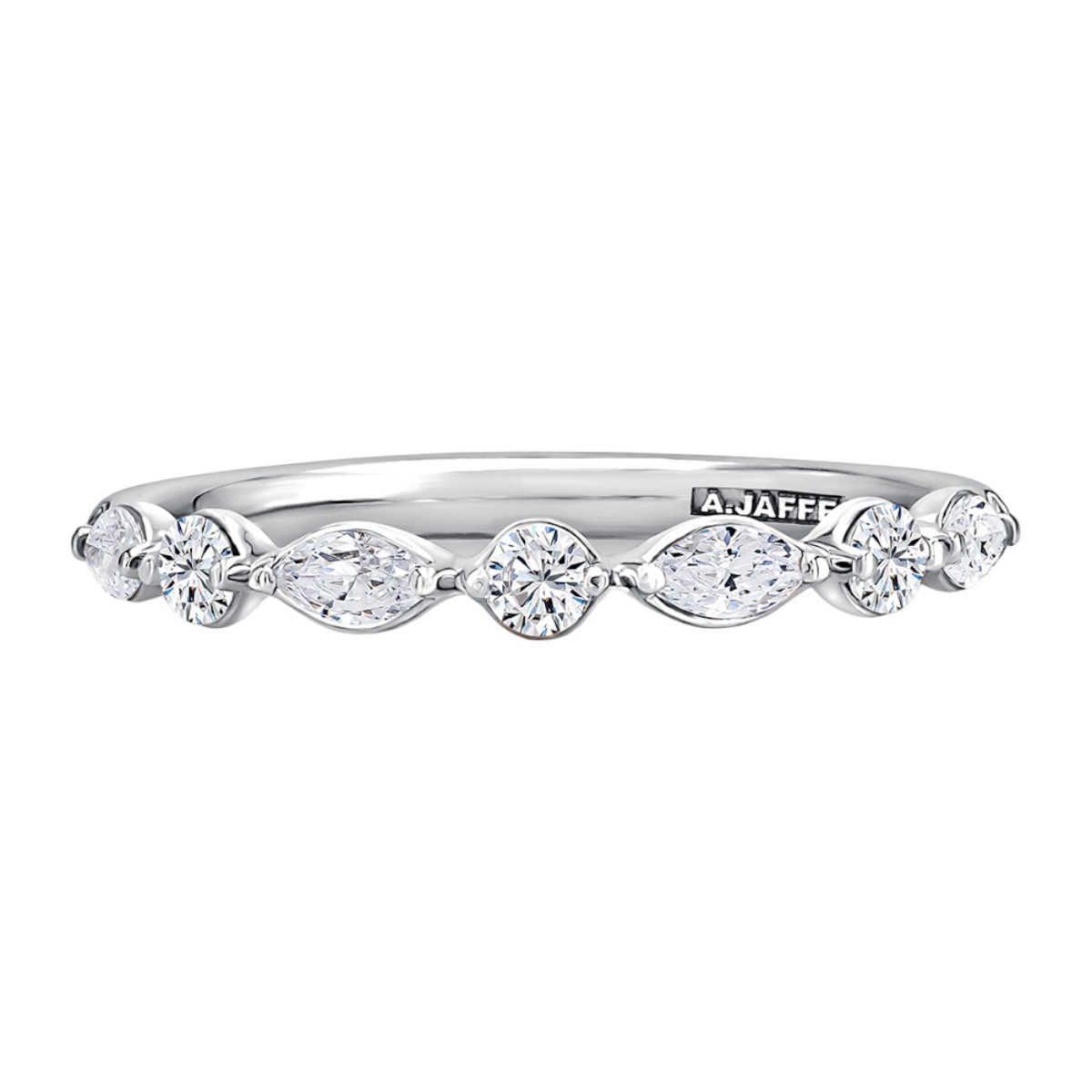 A. Jaffe Delicate Diamond Alternating Marquise & Round Wedding Band in 14K White Gold
