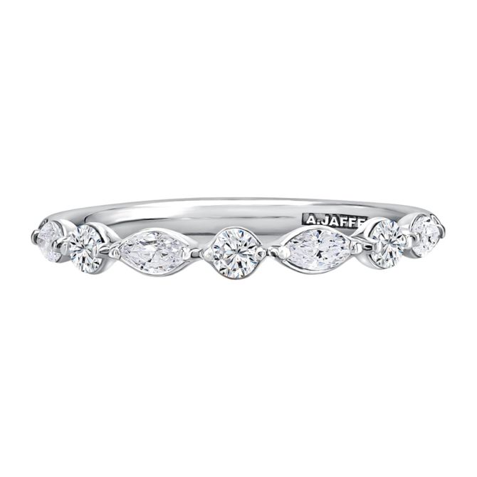 A. Jaffe Delicate Diamond Alternating Marquise & Round Wedding Band in 14K White Gold
