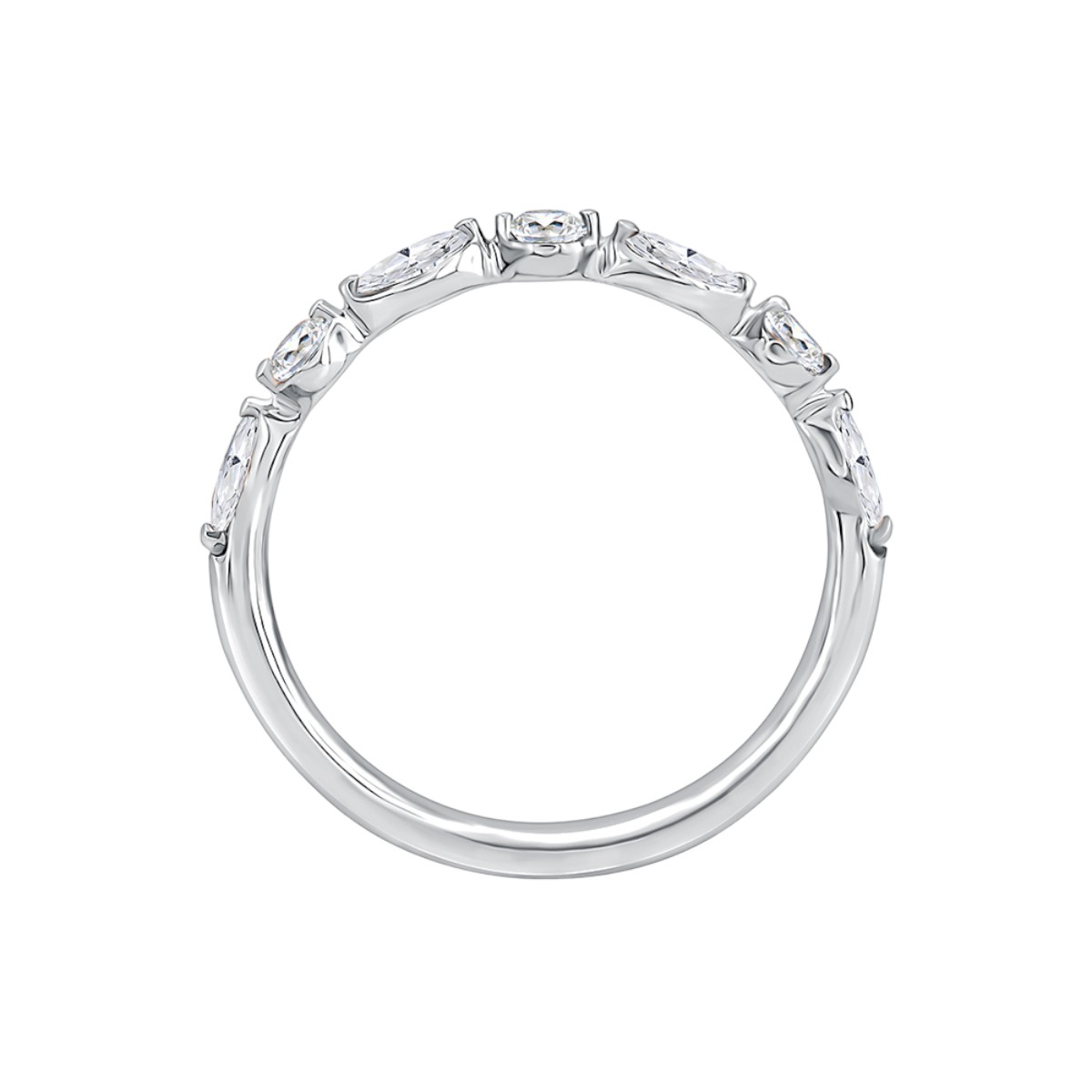 A. Jaffe Delicate Diamond Alternating Marquise & Round Wedding Band in 14K White Gold
