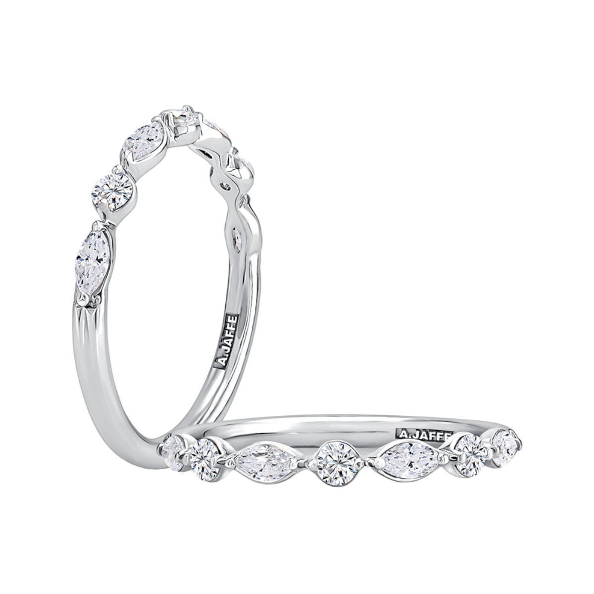 A. Jaffe Delicate Diamond Alternating Marquise & Round Wedding Band in 14K White Gold