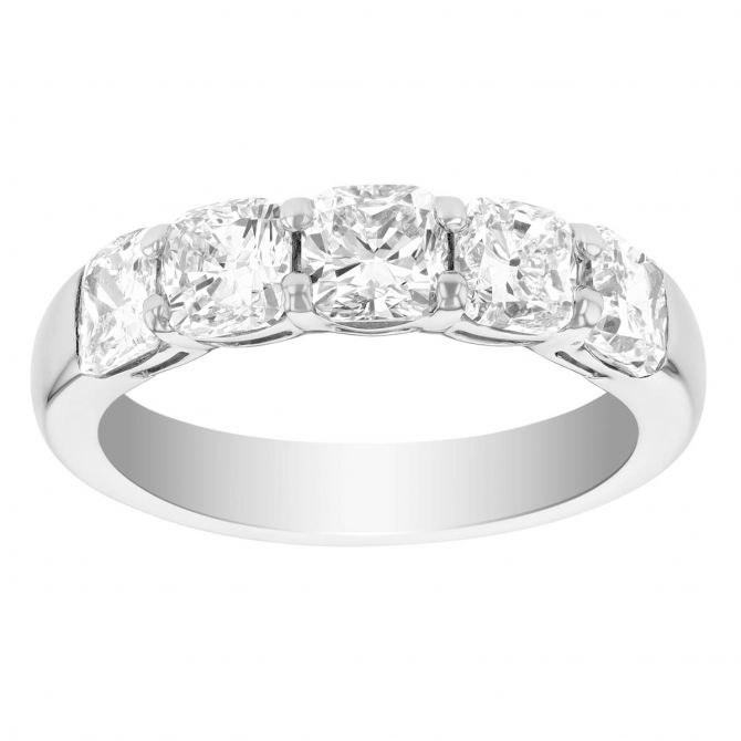 J.B. Star Cushion Cut Diamond 5 Stone Wedding Band in Platinum, 2.22 cttw