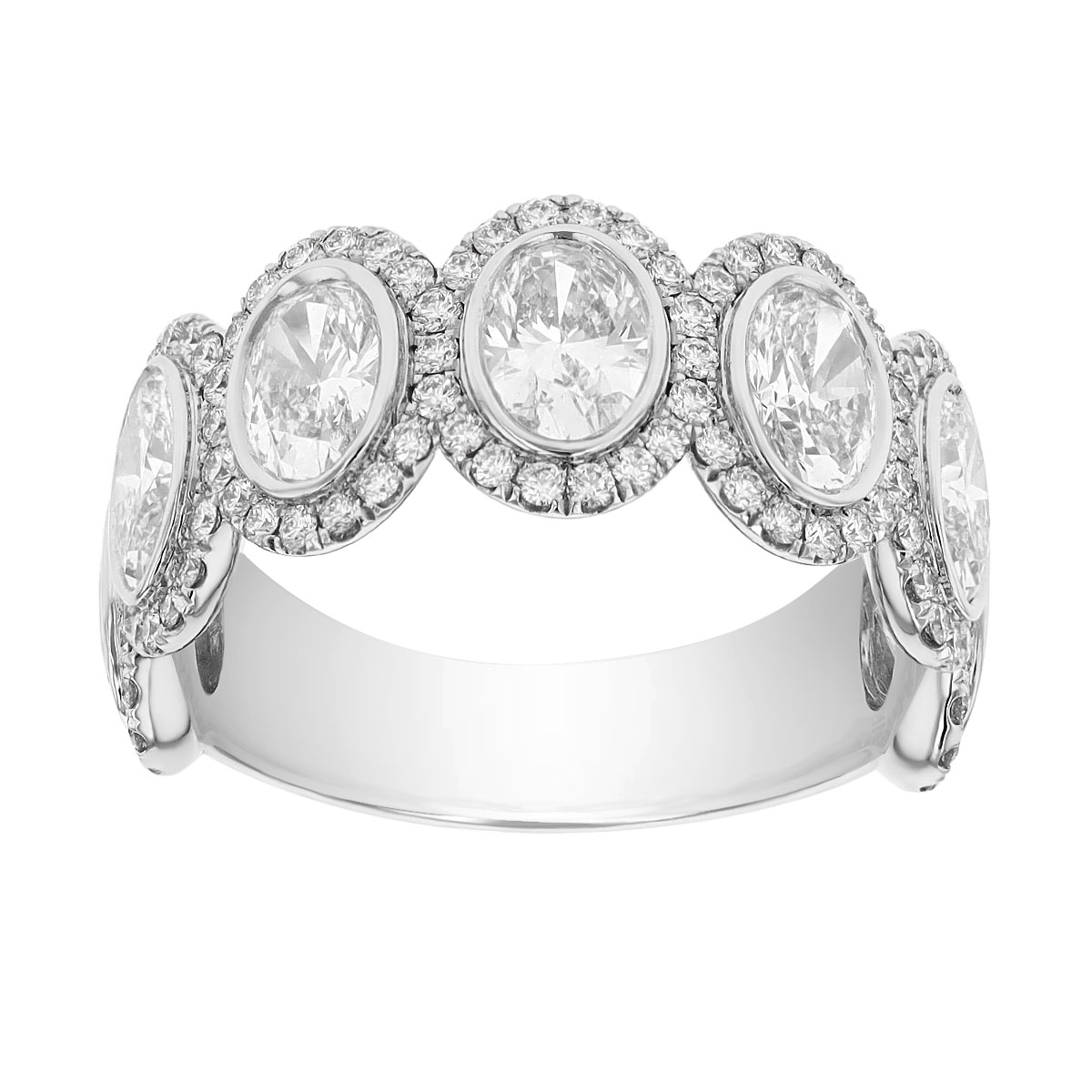 Oval Diamond & Halo Pattern Wedding Band in White Gold