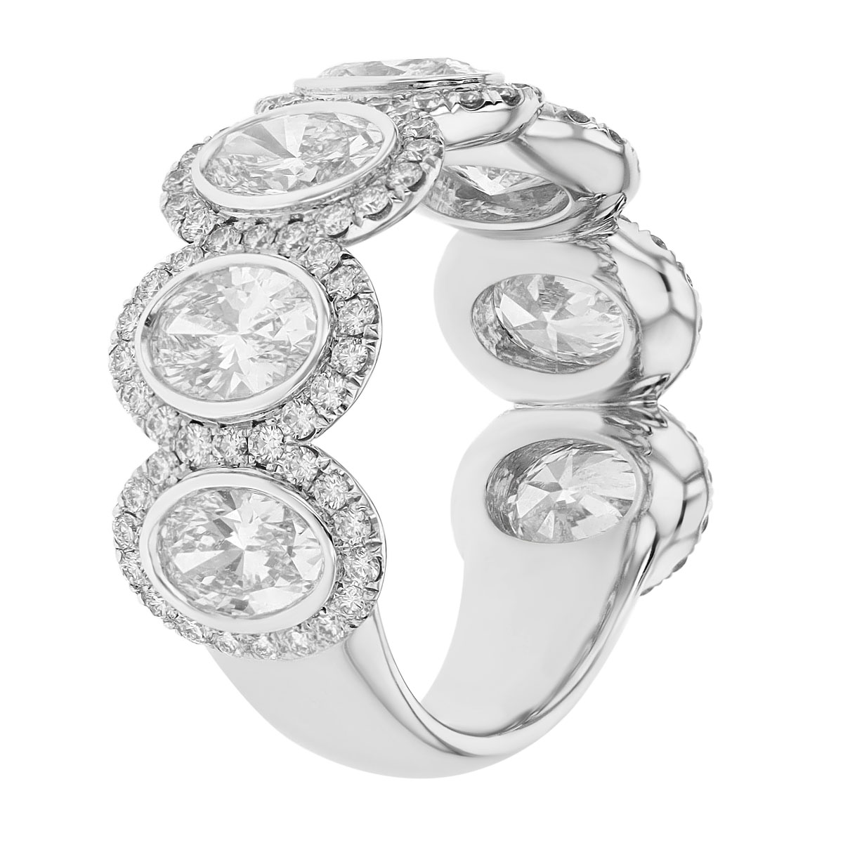 Oval Diamond & Halo Pattern Wedding Band in White Gold
