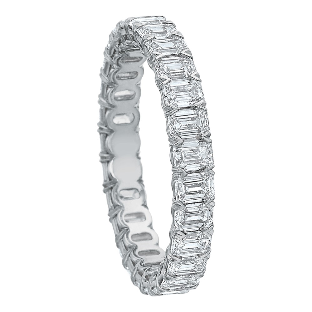 Emerald Cut Diamond Eternity Band in Platinum, 2.77 cttw, Size 6