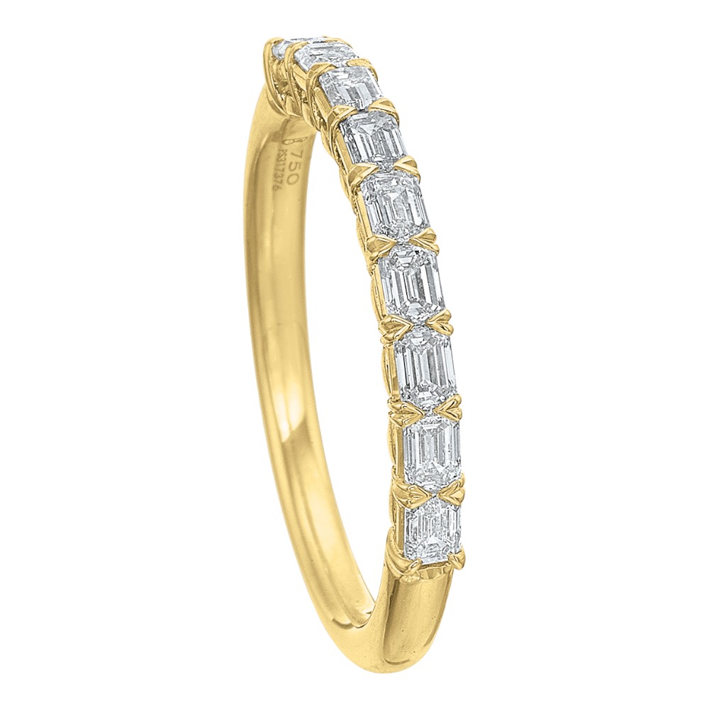 Emerald Cut Diamond East-West Half Round Wedding Band in 18K Yellow Gold, .45 cttw