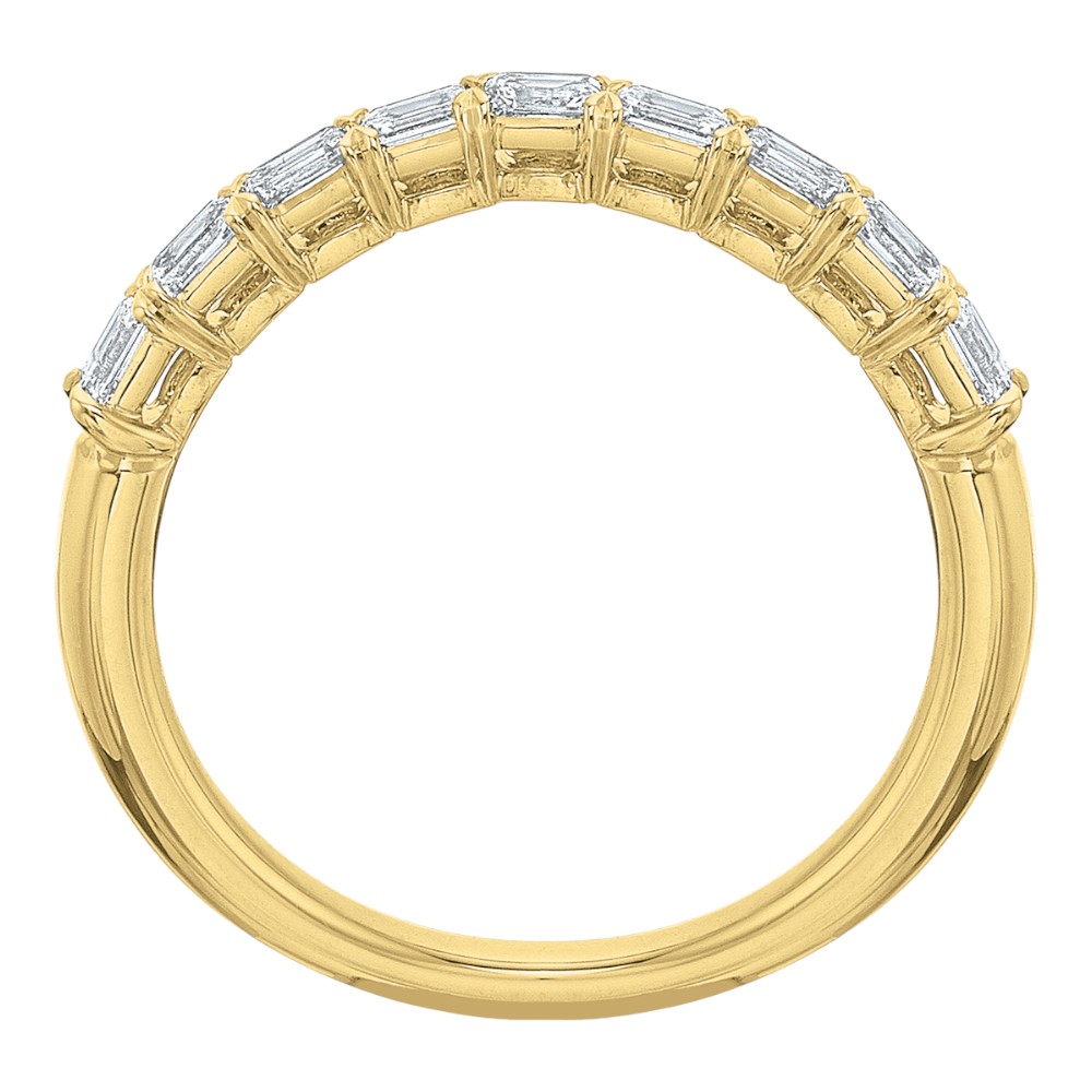 Emerald Cut Diamond East-West Half Round Wedding Band in 18K Yellow Gold, .45 cttw