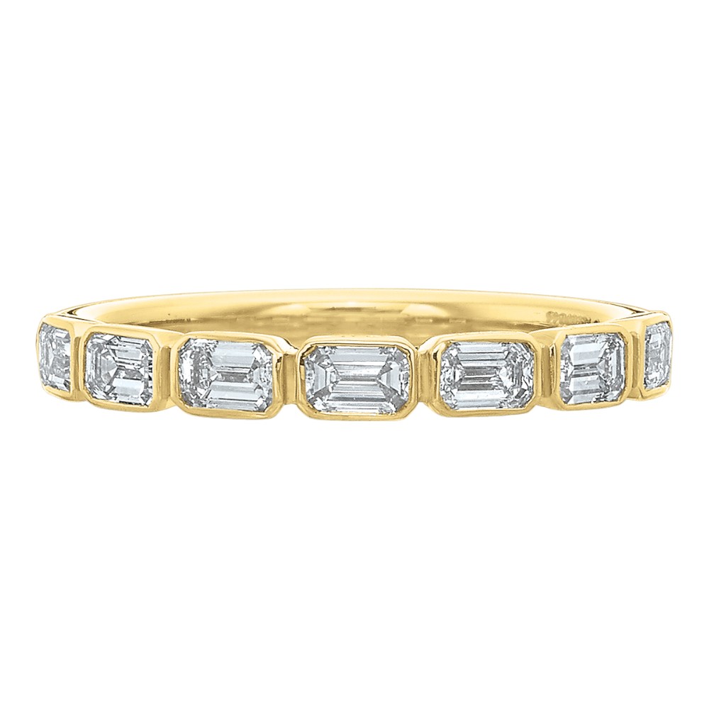 Emerald Cut Diamond East-West Bezel Set Wedding Band in 18K Yellow Gold