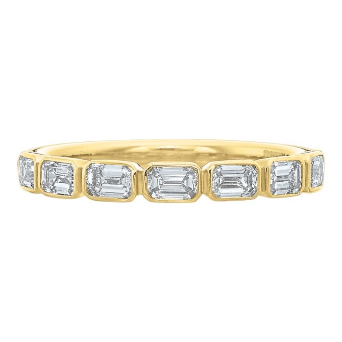Emerald Cut Diamond East-West Bezel Set Wedding Band in 18K Yellow Gold