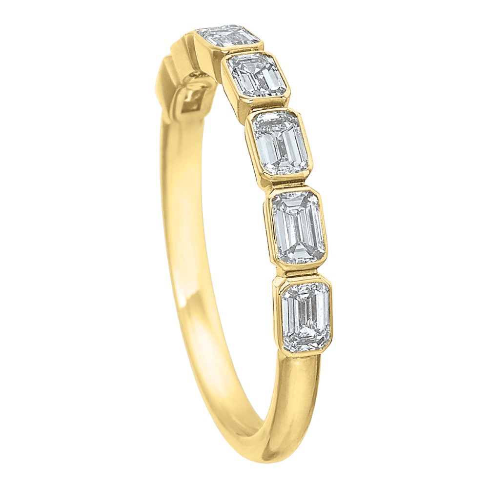 Emerald Cut Diamond East-West Bezel Set Wedding Band in 18K Yellow Gold