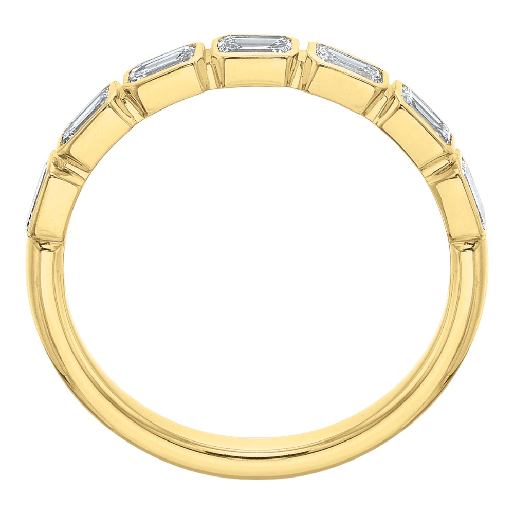 Emerald Cut Diamond East-West Bezel Set Wedding Band in 18K Yellow Gold