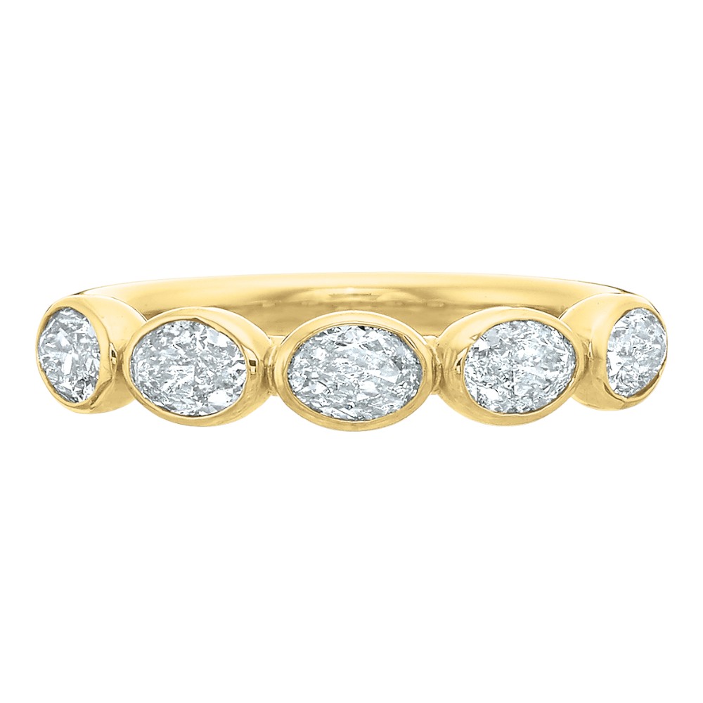 Oval 5 Diamond East-West Bezel Set Wedding Band in 18K Yellow Gold