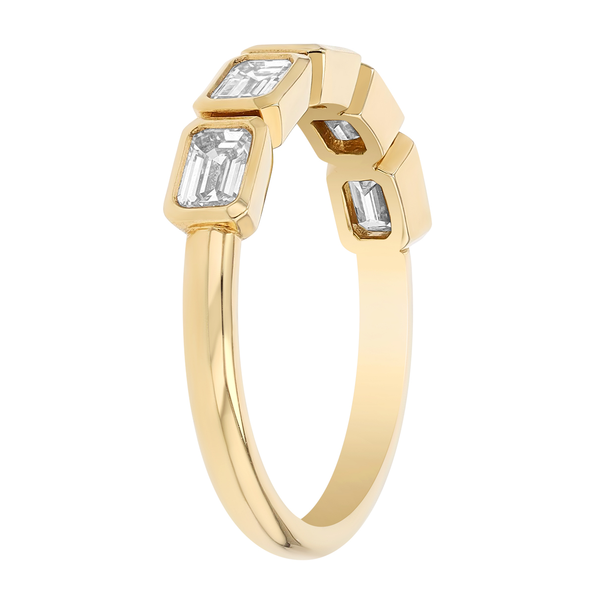 Emerald Cut Diamond 5 Stone Bezel Set Wedding Band in 18K Yellow Gold