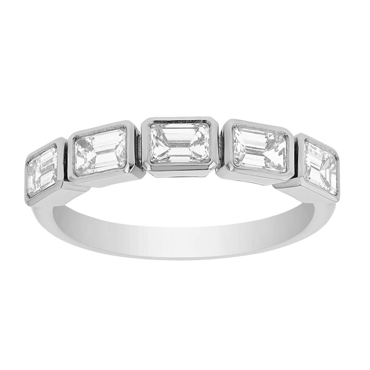 Emerald Cut Diamond 5 Stone Bezel Set Wedding Band in Platinum