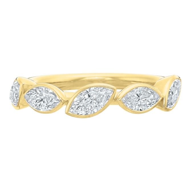 Marquise Diamond Angled Bezel Set Wedding Band in 18K Yellow Gold