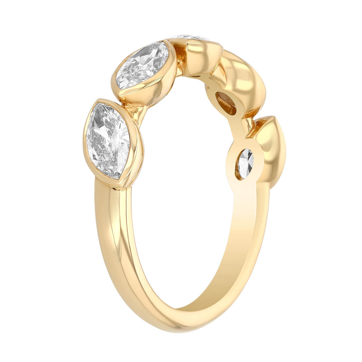 Marquise Diamond 5 Stone Bezel Set Wedding Band in Yellow Gold