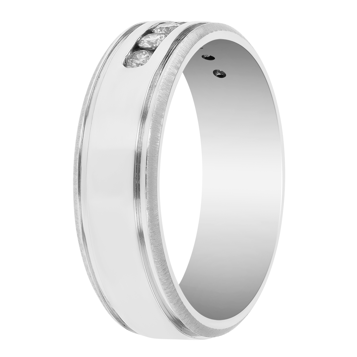 Diamond Channel Set Grooved Wedding Band in 14K White Gold, Size 10