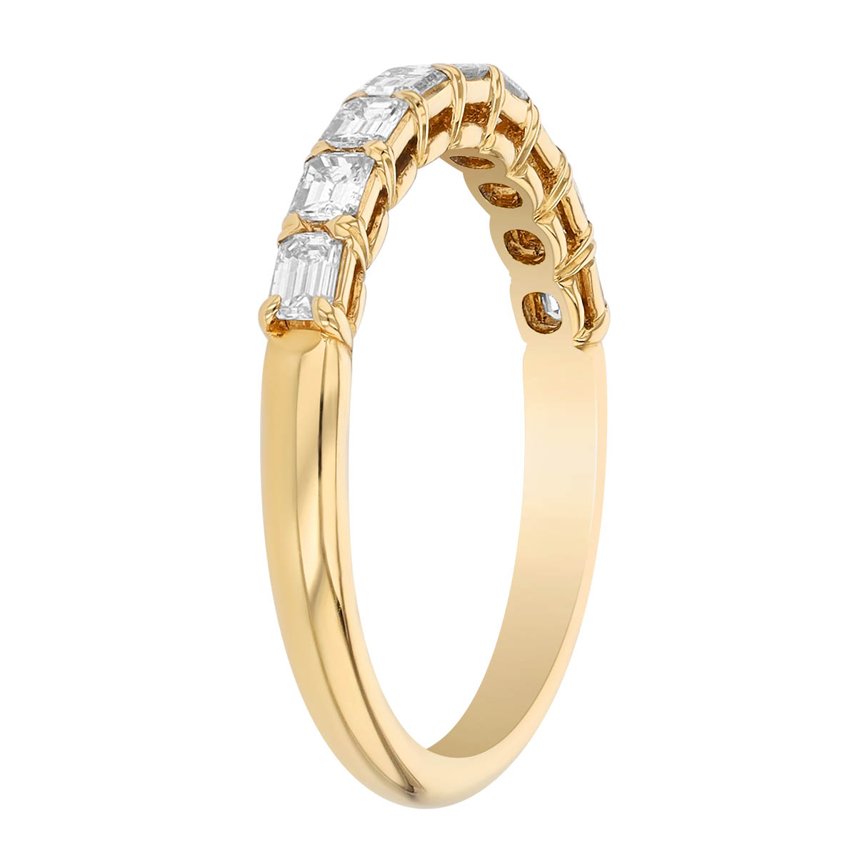 Emerald Cut Diamond 9 Stone Silk Prong Wedding Band in Yellow Gold
