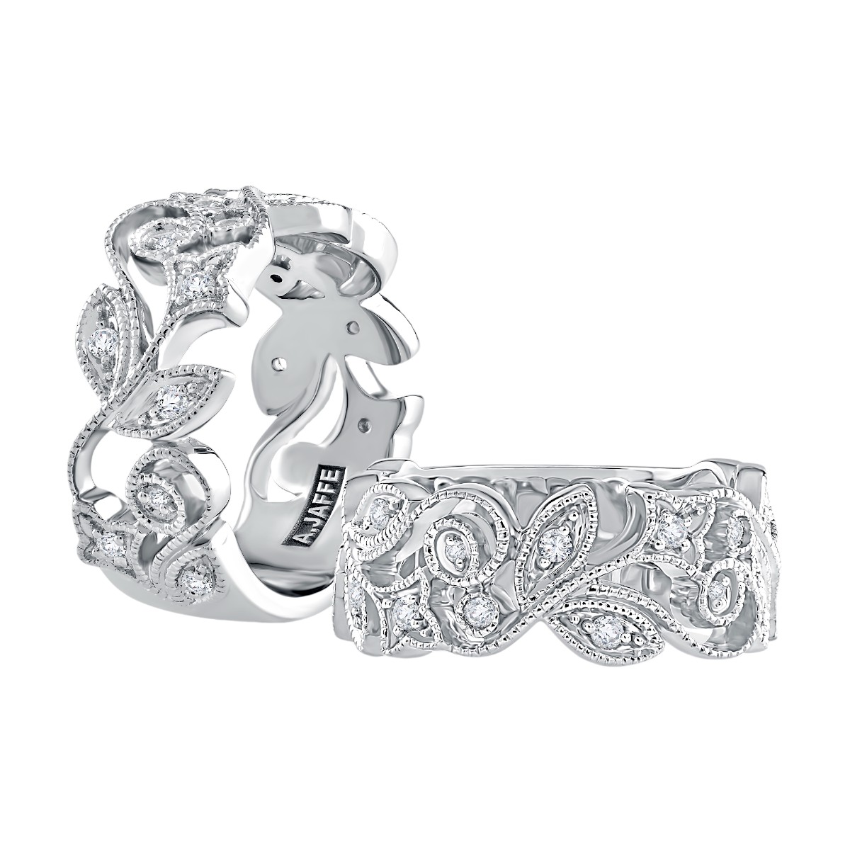 A. Jaffe Vintage Inspired Filigree Diamond Wedding Band in 14K White Gold