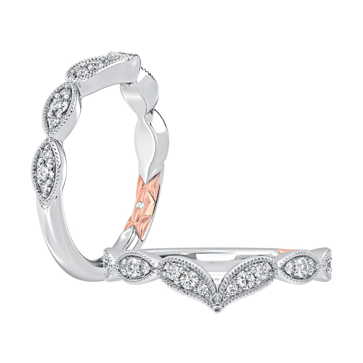 A. Jaffe Diamond Intricate Milgrain Curved Wedding Band in 14K White Gold