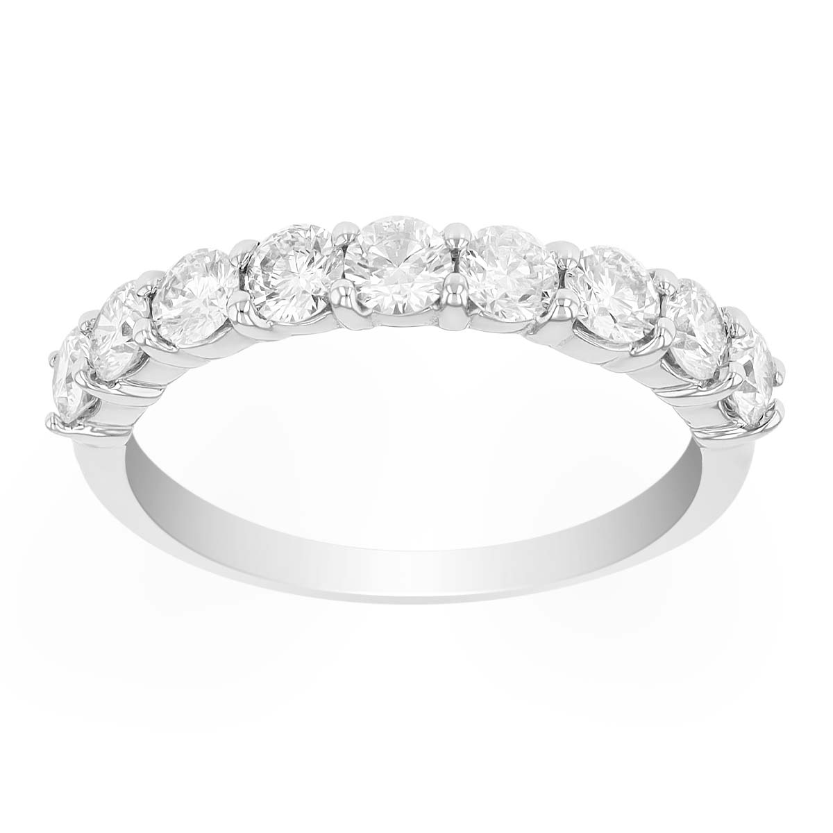 Diamond 9 Stone Wedding Band in 14K White Gold, 1 cttw