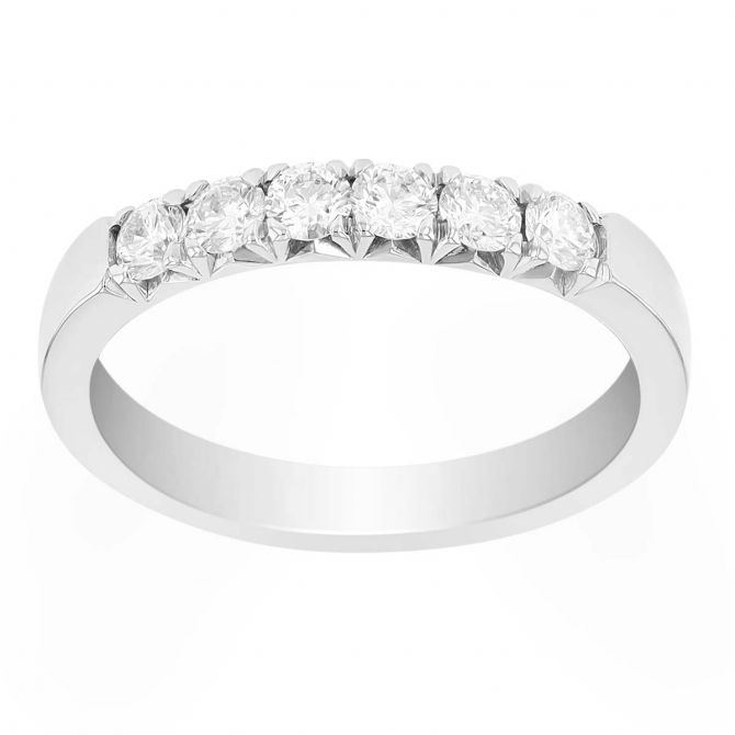 Diamond 6 Stone French Pave Wedding Band in 14K White Gold