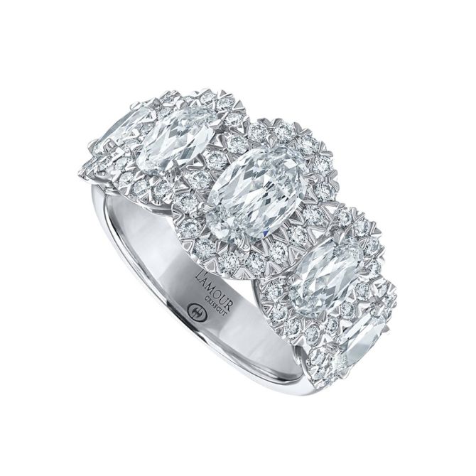 Christopher Designs L'Amour Crisscut Oval & Round Diamond Halo Wedding Band in White Gold, 3.29 cttw