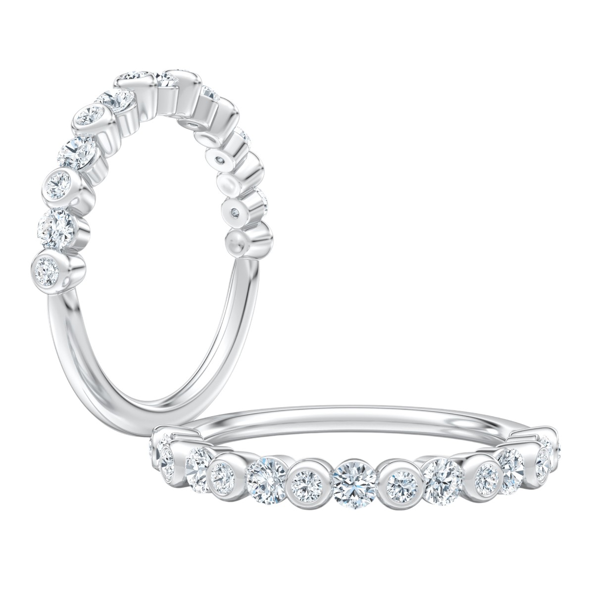 A. Jaffe Diamond Alternating Bezel Set Wedding Band in 14K White Gold