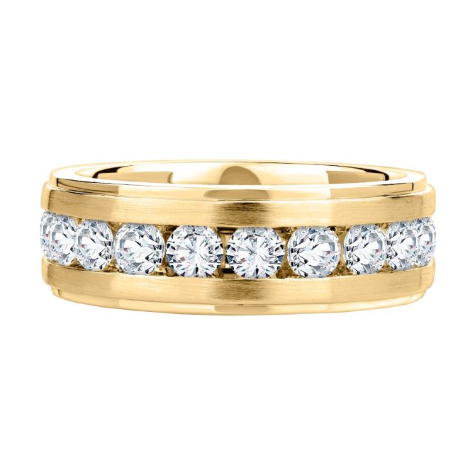 A. Jaffe Diamond Channel Set 10 Stone Wedding Band in 14K Yellow Gold, Size 11