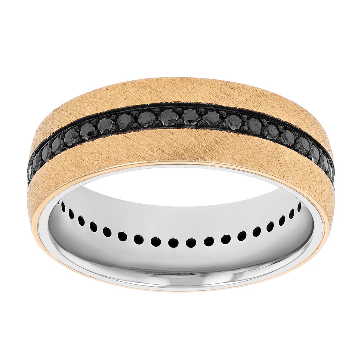 A. Jaffe Black Diamond Single Row Wedding Band in Yellow Gold