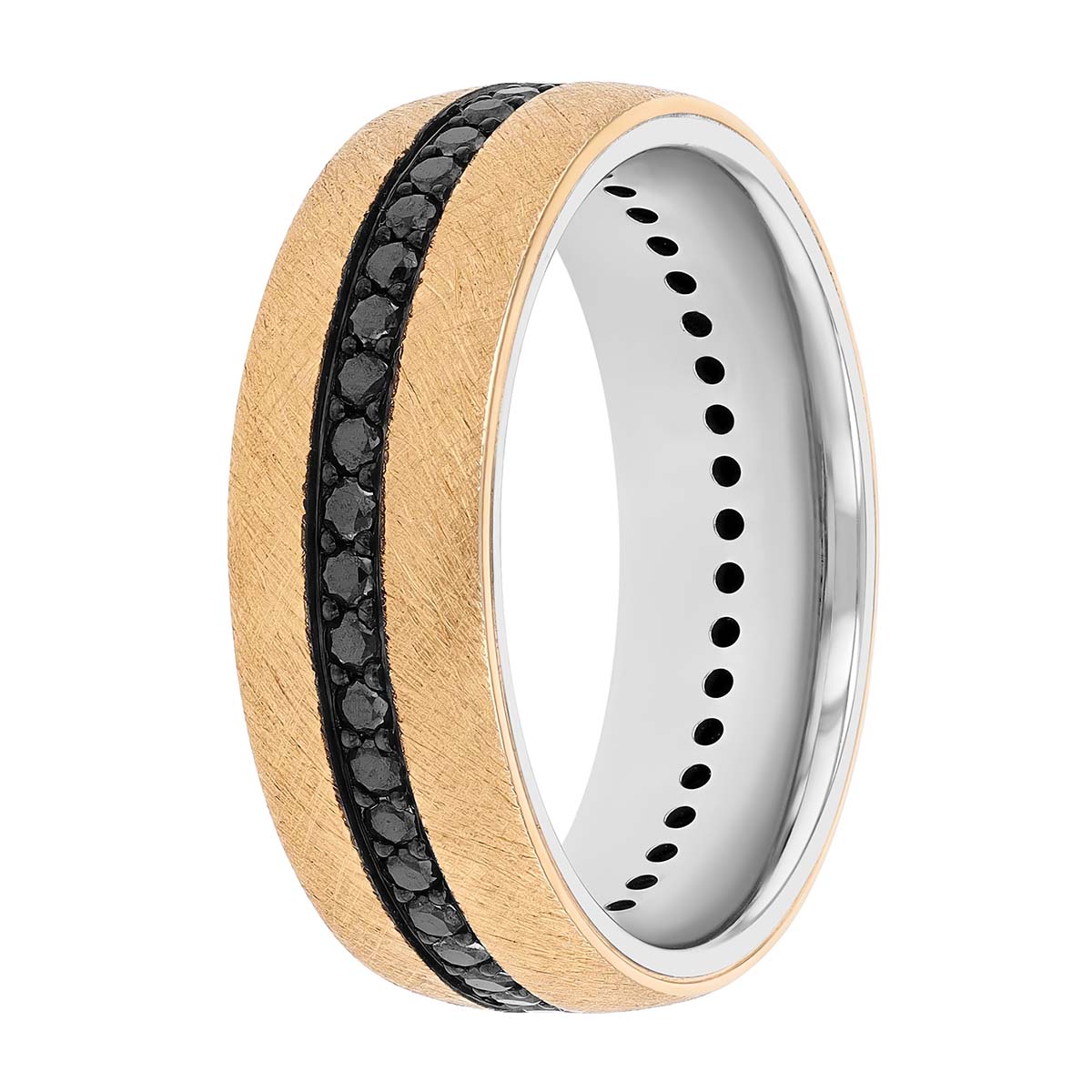 A. Jaffe Black Diamond Single Row Wedding Band in Yellow Gold