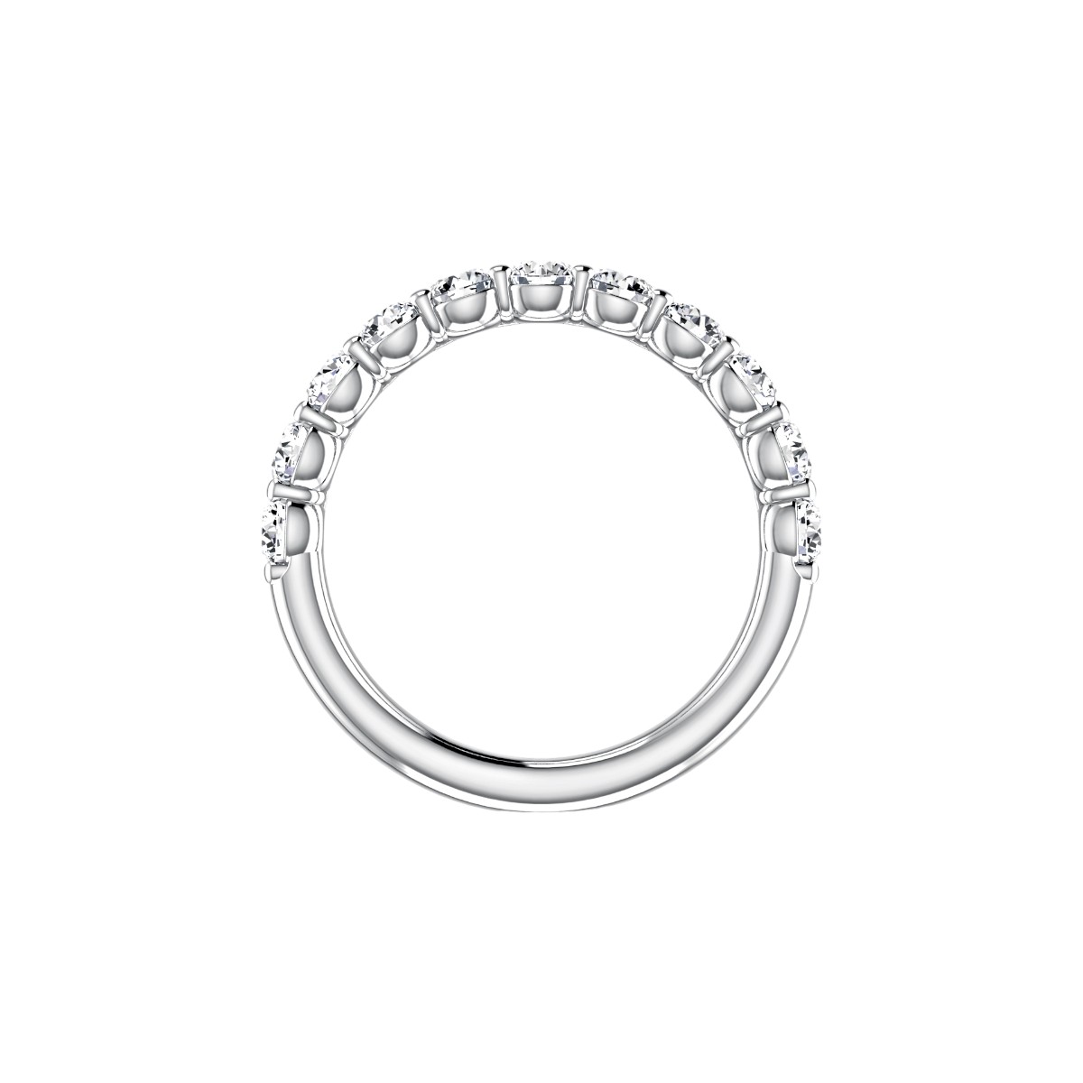 A. Jaffe Round Diamond Shared Prong 11 Stone Wedding Band in 18K White Gold