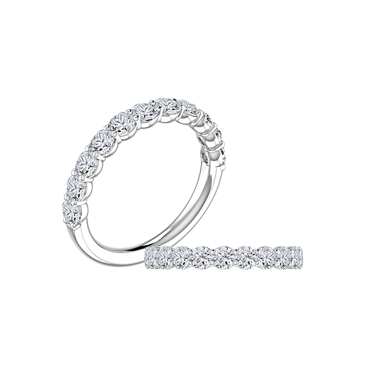 A. Jaffe Round Diamond Shared Prong 11 Stone Wedding Band in 18K White Gold